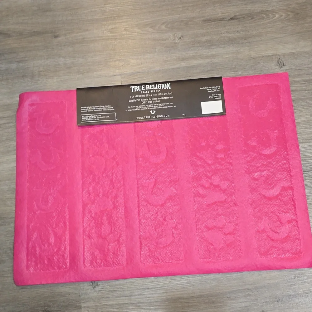 True Religion Paw & Horseshoe Logo Pet Placemat- Pink